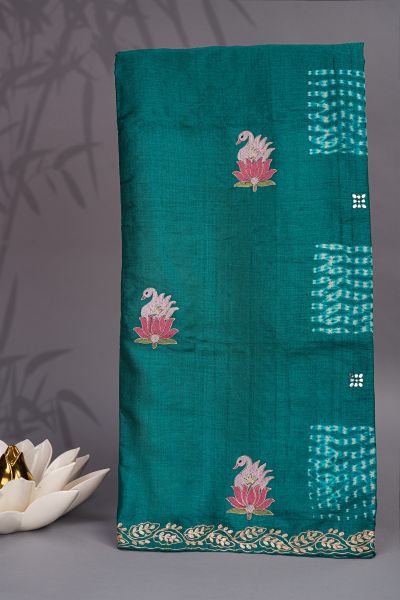 Designer Tussar Rama Green Saree