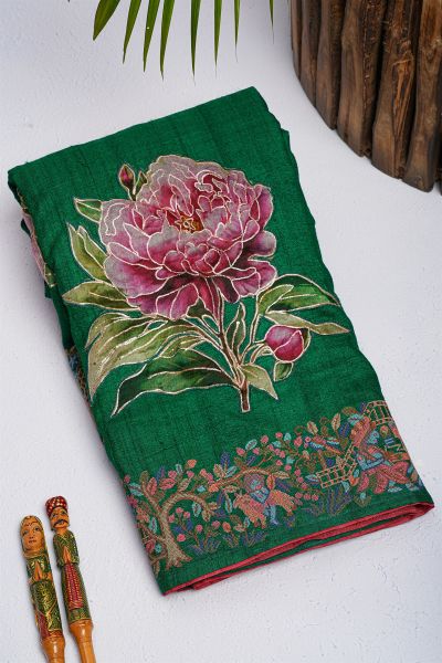 Designer Tussar Green Saree