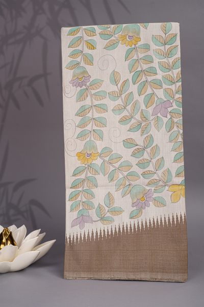 Designer Tussar Cream Saree