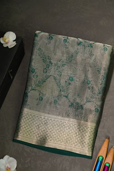 Mysore Crepe Bottle Green Saree