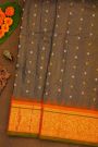 Gadwal Silk Charcoal Grey Saree With Temple Border