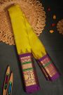 Gadwal Silk Yellow Saree With Peacock And Floral Buttis Body