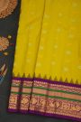 Gadwal Silk Yellow Saree With Peacock And Floral Buttis Body