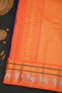 Gadwal Silk Navy Blue Saree With Florals And Animal Border
