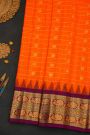 Gadwal Silk Orange Saree With Florals And Peacocks Border