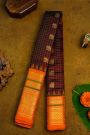 Gadwal Silk Maroon Saree With Elephants And Peacocks Buttis In Checks Body