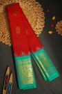 Gadwal Silk Red Saree With Florals And Animal Motif Border