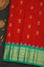 Gadwal Silk Red Saree With Florals And Animal Motif Border
