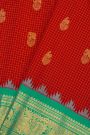 Gadwal Silk Red Saree With Florals And Animal Motif Border