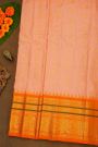 Gadwal Silk Peach Saree With Zari Checks Peacocks And Elephants Buttis Body