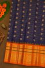 Gadwal Silk Navy Blue Saree With Elephants And Peacocks In Checks Body