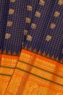 Gadwal Silk Navy Blue Saree With Elephants And Peacocks In Checks Body