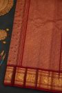 Gadwal Silk Peach Saree With Floral And Peacock In Checks Border