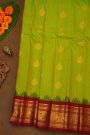 Gadwal Silk Leaf Green Saree With Florals And Peacock Contrast Border