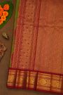 Gadwal Silk Leaf Green Saree With Florals And Peacock Contrast Border