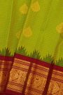 Gadwal Silk Leaf Green Saree With Florals And Peacock Contrast Border
