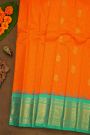 Gadwal Silk Orange Saree With Animal Buttis And Checks Body