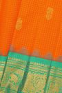 Gadwal Silk Orange Saree With Animal Buttis And Checks Body