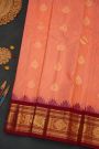Gadwal Silk Peach Orange Saree With Floral And Peacock Border