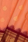 Gadwal Silk Peach Orange Saree With Floral And Peacock Border