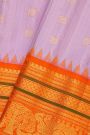 Gadwal Silk Lilac Saree With Elephants And Peacock Buttis In Checks Body