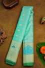 Gadwal Silk Mint Green Saree With Florals And Peacock Body