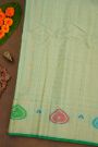 Gadwal Silk Mint Green Saree With Florals And Peacock Body