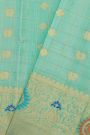 Gadwal Silk Mint Green Saree With Florals And Peacock Body