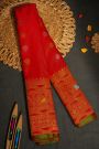 Gadwal Silk Red Saree With Peacocks And Elephants In Buttis Body