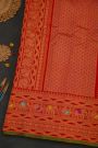 Gadwal Silk Red Saree With Peacocks And Elephants In Buttis Body