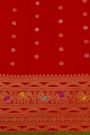 Gadwal Silk Red Saree With Peacocks And Elephants In Buttis Body