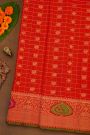 Gadwal Silk Red Saree With Florals And Peacock Buttis Body