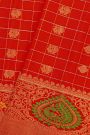 Gadwal Silk Red Saree With Florals And Peacock Buttis Body