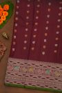 Gadwal Silk Dark Maroon Saree With Elephants And Peacocks Buttis Body