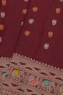 Gadwal Silk Dark Maroon Saree With Elephants And Peacocks Buttis Body