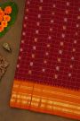 Gadwal Silk Maroon Saree With Florals In Zari Checks And Contrast Border