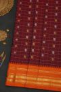 Gadwal Silk Dark Maroon Saree With Contrast Temple Border