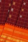 Gadwal Silk Dark Maroon Saree With Contrast Temple Border