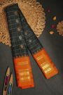 Gadwal Silk Black Saree With Contrast Temple Border