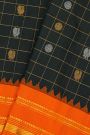 Gadwal Silk Black Saree With Contrast Temple Border