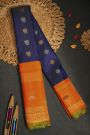 Gadwal Silk Navy Blue Saree With Contrast Kuttu Border
