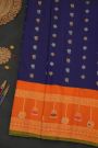 Gadwal Silk Navy Blue Saree With Contrast Kuttu Border
