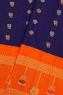 Gadwal Silk Navy Blue Saree With Contrast Kuttu Border