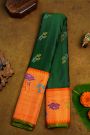 Gadwal Silk Bottle Green Saree With Meenakari Border