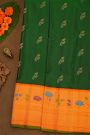 Gadwal Silk Bottle Green Saree With Meenakari Border