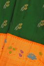 Gadwal Silk Bottle Green Saree With Meenakari Border