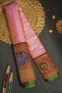 Gadwal Silk Baby Pink Saree With Elephants And Peacocks Border