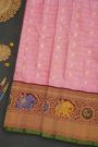 Gadwal Silk Baby Pink Saree With Elephants And Peacocks Border