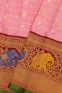 Gadwal Silk Baby Pink Saree With Elephants And Peacocks Border