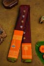 Gadwal Silk Dark Maroon Saree With Meenakari Orange Border